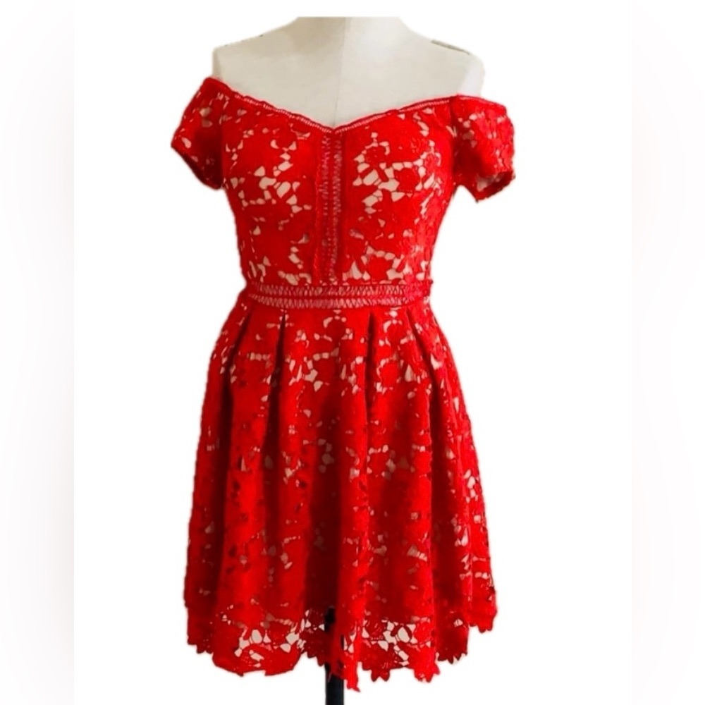 Red Floral Lace Dress